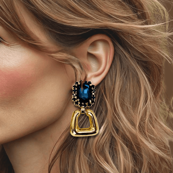 Clip Earrings Dark Blue Crystal | Gold - Muze Earrings