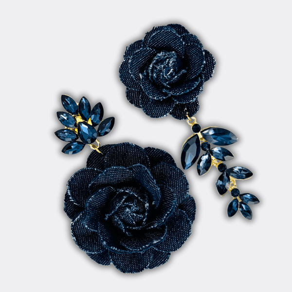 CLIP Earrings Dark Denim Flower | Gold - Muze Earrings