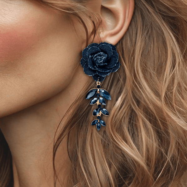 CLIP Earrings Dark Denim Flower | Gold - Muze Earrings