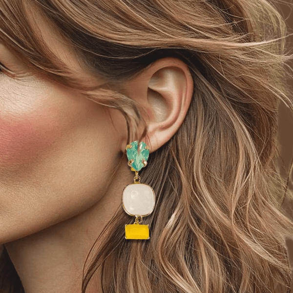 Clip Earrings Flower Rose Quartz | Gold - Muze Earrings