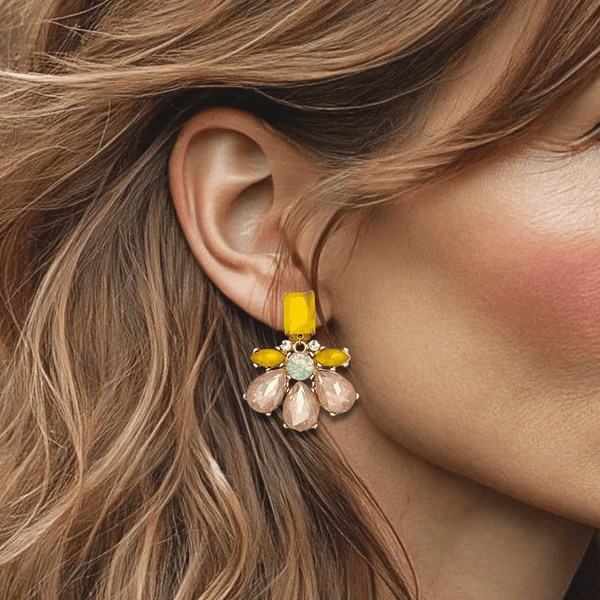 Clip Earrings Flower Rose Quartz | Gold - Muze Earrings