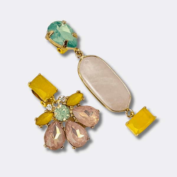 Clip Earrings Flower Rose Quartz II | Gold - Muze Earrings