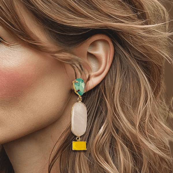 Clip Earrings Flower Rose Quartz II | Gold - Muze Earrings