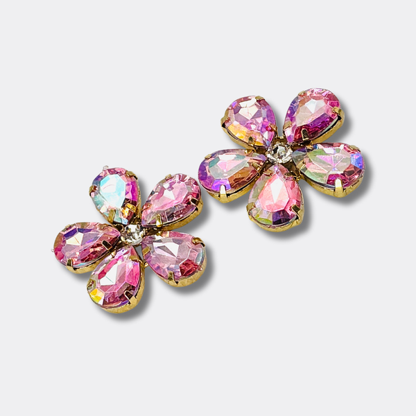 CLIP Earrings Pink Rainbow Flower | Gold - Muze Earrings