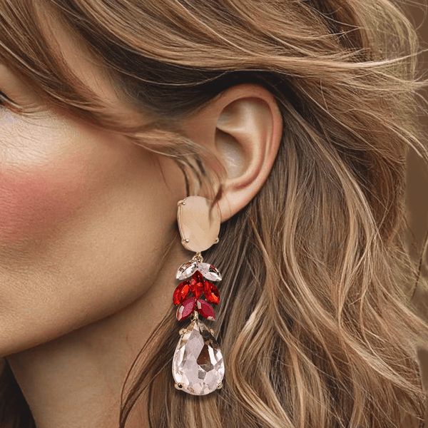 Clip Earrings Pink Red Glam | Gold - Muze Earrings