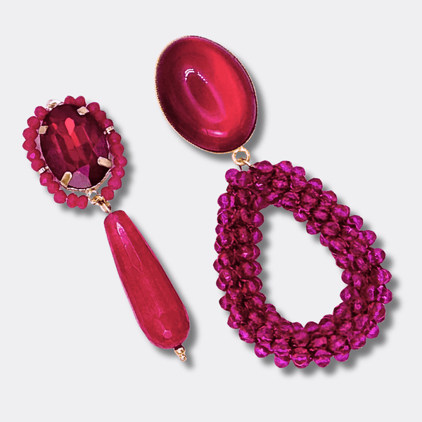 Clip Fuchsia Agate Earrings | Gold - Muze Earrings