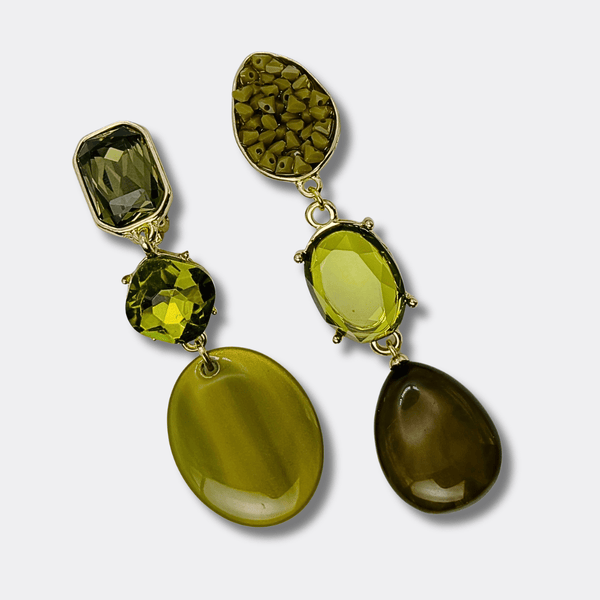 Clip Olive Green Earrings | Gold - Muze Earrings