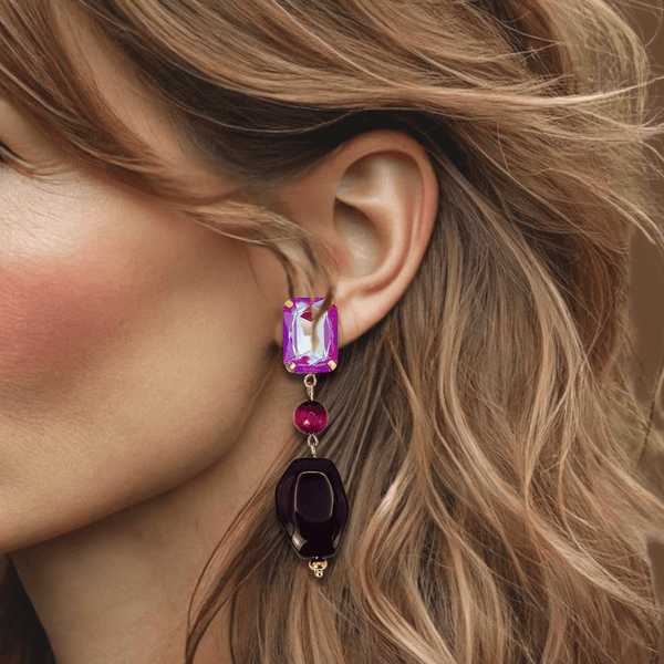 Clips Bordeaux Fuchsia Agate | Gold - Muze Earrings
