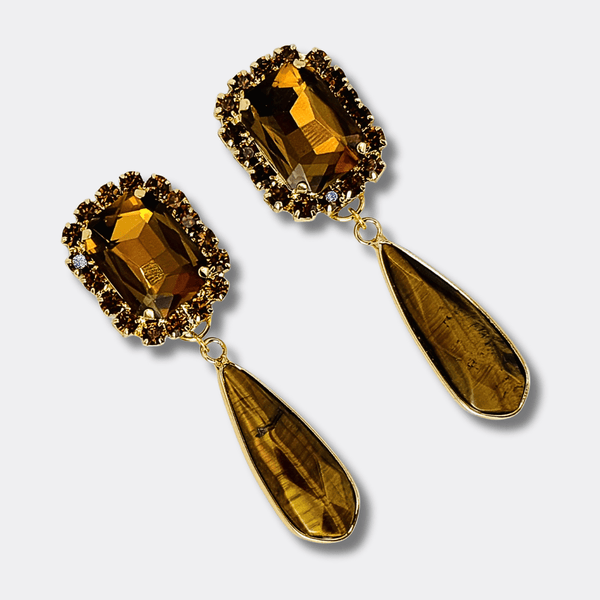 Clips Tiger Eye Strass | Gold - Muze Earrings