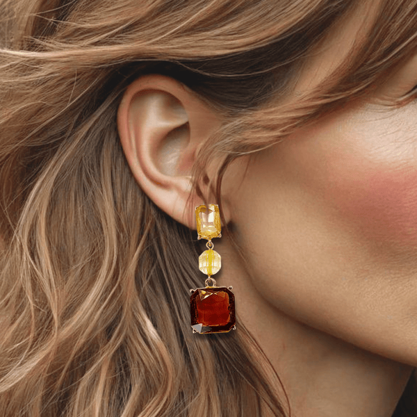 Cognac Citrine Glam Earrings | Gold - Muze Earrings
