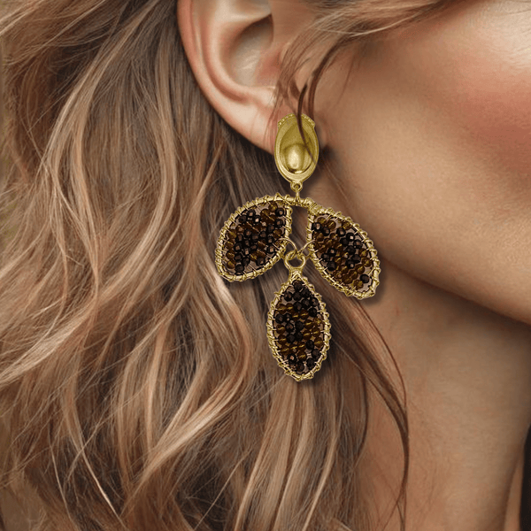 Copper Beaded Leaf Earrings | Gold - Muze Earrings