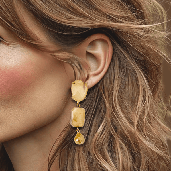 Crème Agate Flower Earrings | Gold - Muze Earrings