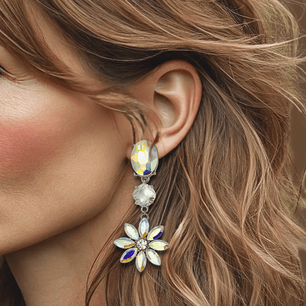 Crystal AB Flower Earrings | Silver - Muze Earrings