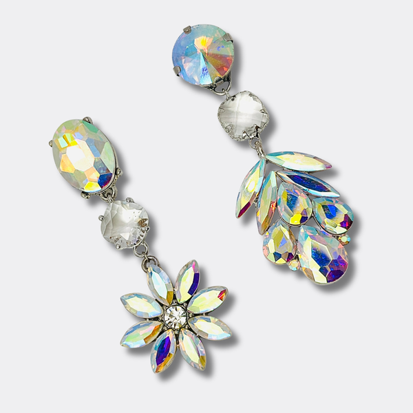 Crystal AB Flower Earrings | Silver - Muze Earrings