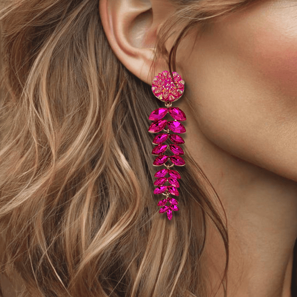 Crystal Fuchsia Flower Earrings | Gold - Muze Earrings