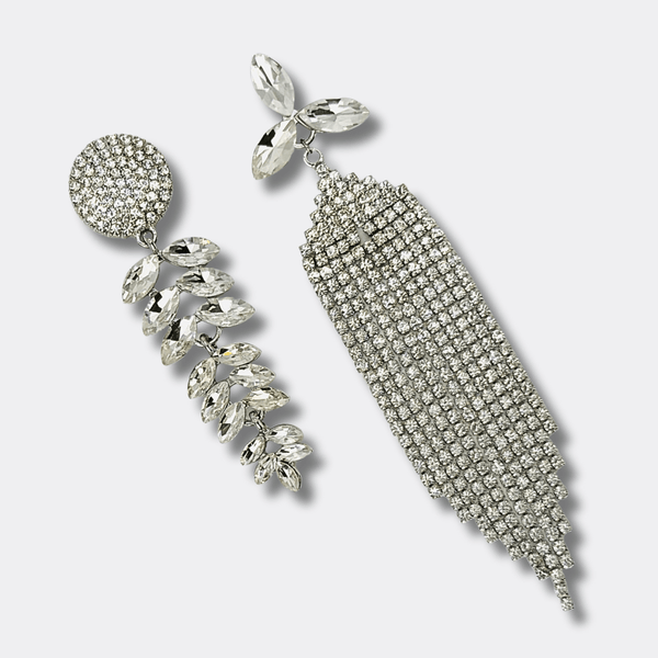 Crystal Long Glitters Earrings | Silver - Muze Earrings