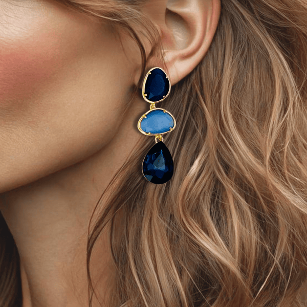 Dark Blue Crystal Earrings | Gold - Muze Earrings