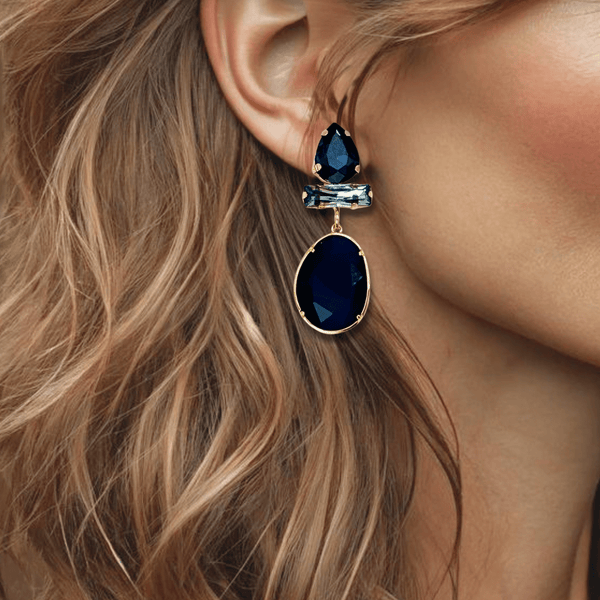 Dark Blue Crystal Earrings | Gold - Muze Earrings