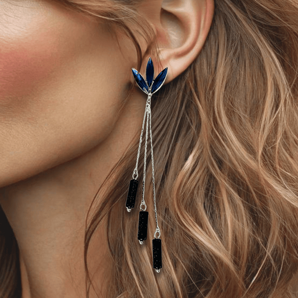 Dark Blue Sandstone Earrings II | Silver - Muze Earrings