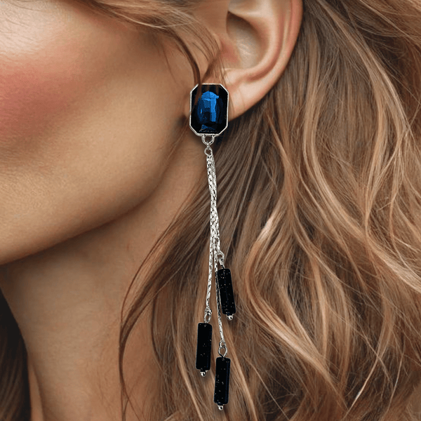 Dark Blue Sandstone Earrings | Silver - Muze Earrings
