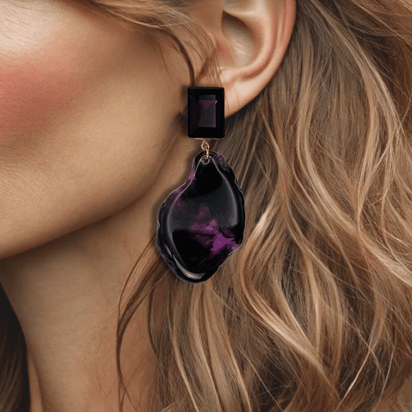 Dark Purple Pink Earrings | Gold - Muze Earrings