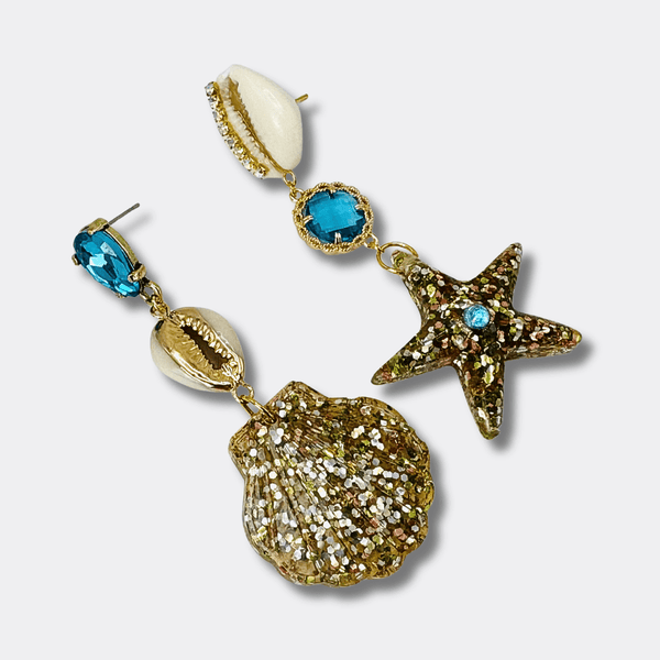 Earrings Aqua Cowrie Shell | Gold - Muze Earrings