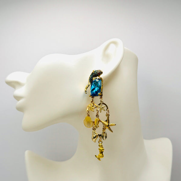 Handgemaakt statement oorbel earrings aqua sea treasures handgemaakt door MUZE earrings. Gratis geleverd binnen nederland en belgie.