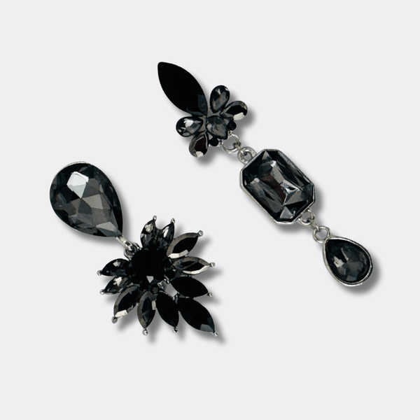 Earrings Black Grey Leafs | Silver - Muze Earrings