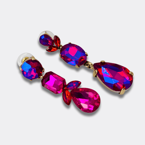 Handgemaakt statement oorbel earrings fuchsia ab glam handgemaakt door MUZE earrings. Gratis geleverd binnen nederland en belgie.