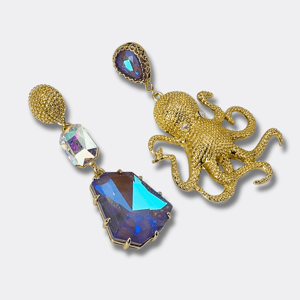 Earrings Purple Octopus | Gold - Muze Earrings