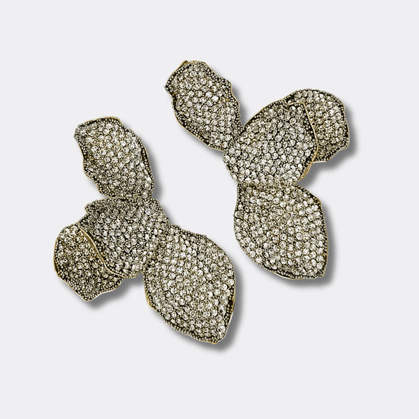 Floral White Strass Earrings | Gold - Muze Earrings
