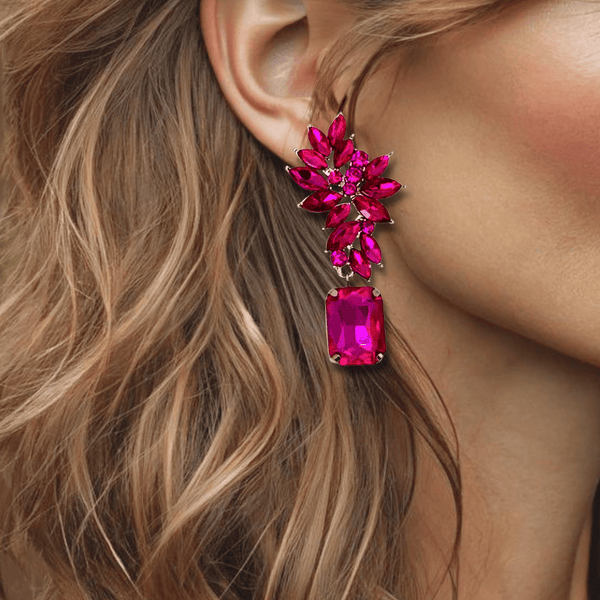 Fuchsia Crystal Earrings | Silver - Muze Earrings