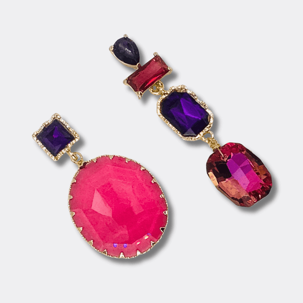 Fuchsia Purple Crystal Earrings | Gold - Muze Earrings