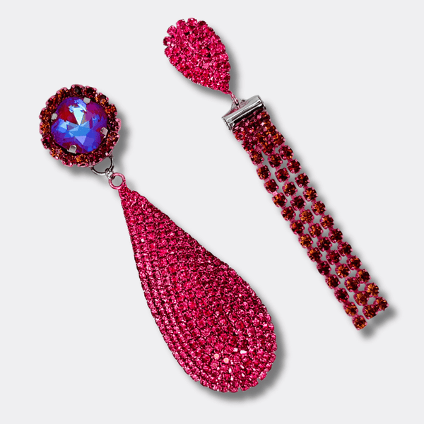 Fuchsia Strass Drop Earrings | Silver - Muze Earrings