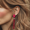 Fuchsia Strass Drop Earrings | Silver - Muze Earrings