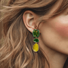Green Cat Eye Glam Earrings | Gold - Muze Earrings