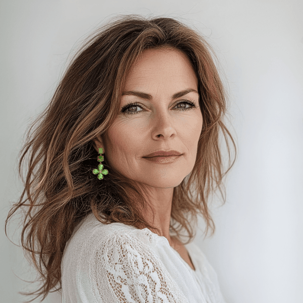 Green Crystal Flower Earrings | Gold - Muze Earrings