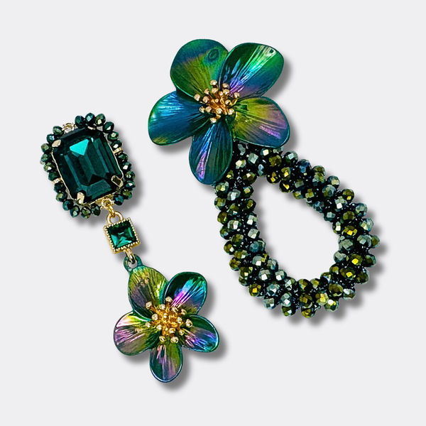 Green Flower Facet Earrings | Gold - Muze Earrings