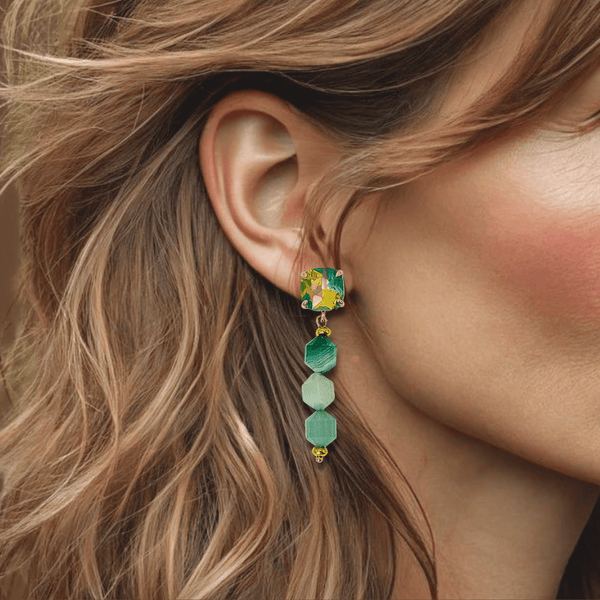 Green Stripe Agate Earrings | Gold - Muze Earrings