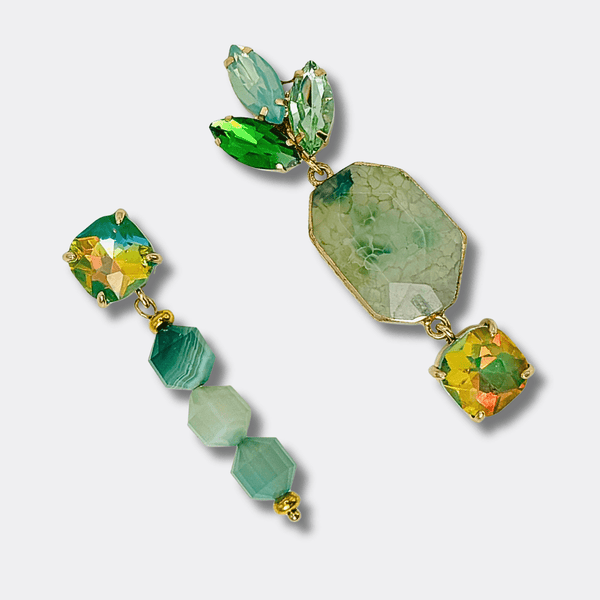 Green Stripe Agate Earrings | Gold - Muze Earrings