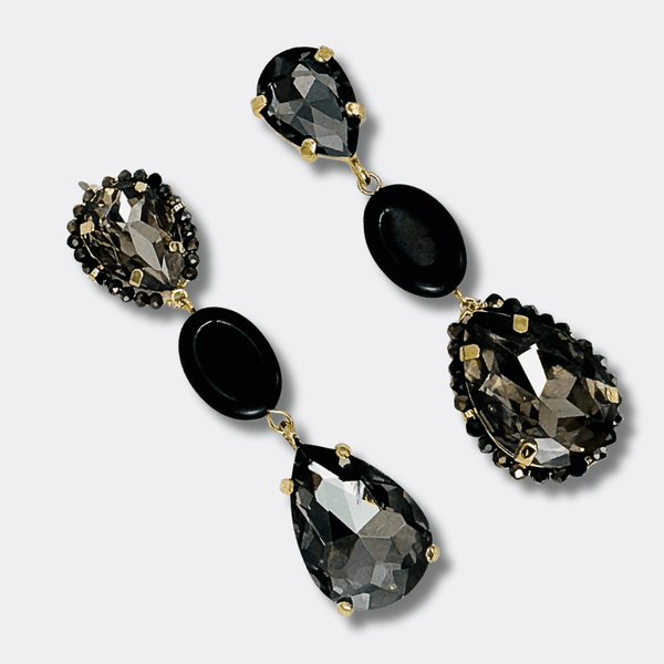 Grey Black Agate Earrings | Gold - Muze Earrings