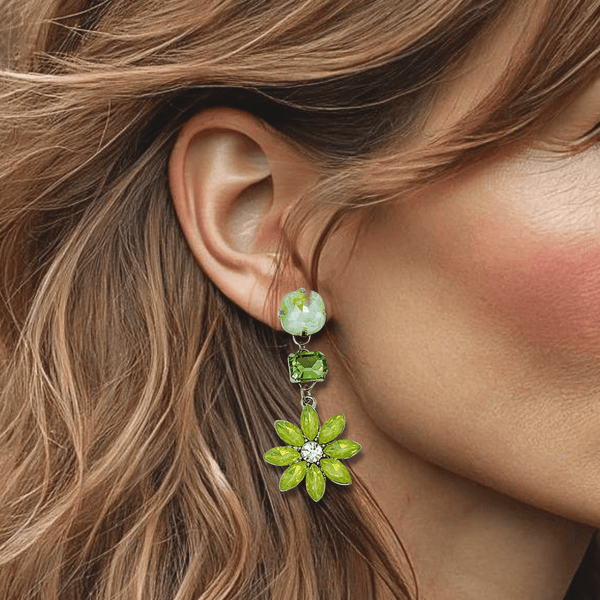 Light Green Flower Earrings | Silver - Muze Earrings