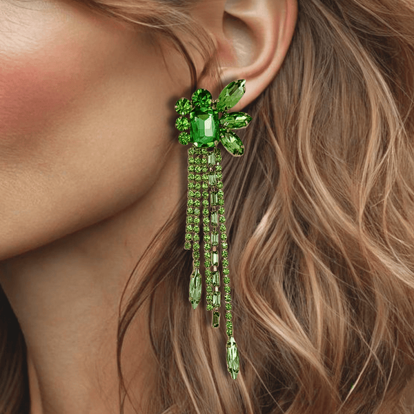 Light Green Glam Earrings | Gold - Muze Earrings