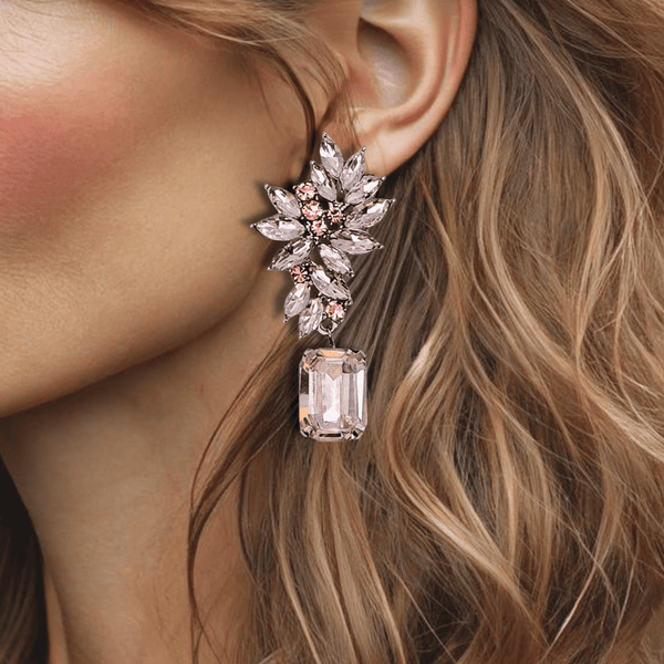 Light Pink Crystal Earrings | Silver - Muze Earrings