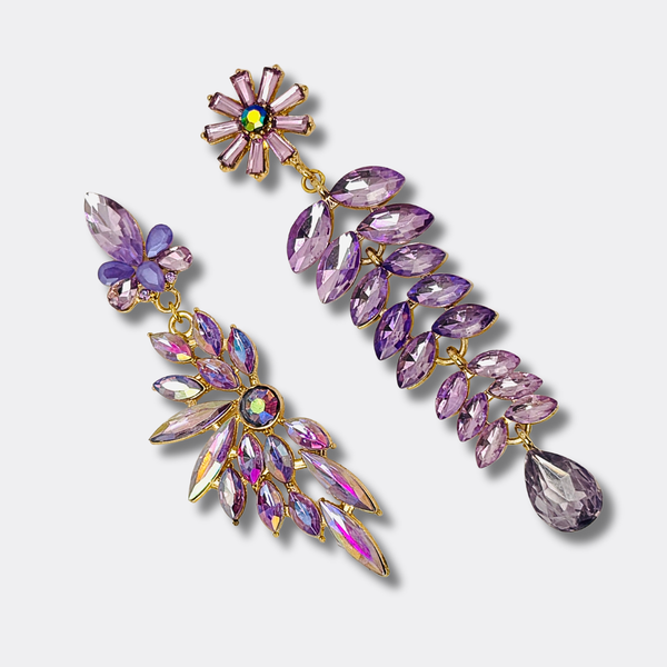 Lilac Crystal Glam II Earrings | Gold - Muze Earrings