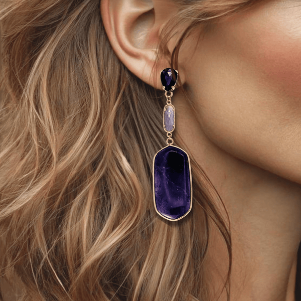 Long Amethyst Earrings | Gold - Muze Earrings