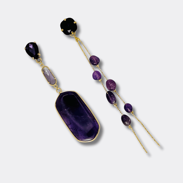 Long Amethyst Earrings | Gold - Muze Earrings