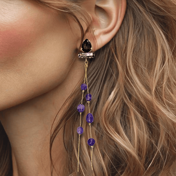 Long Amethyst Glam Earrings II | Gold - Muze Earrings