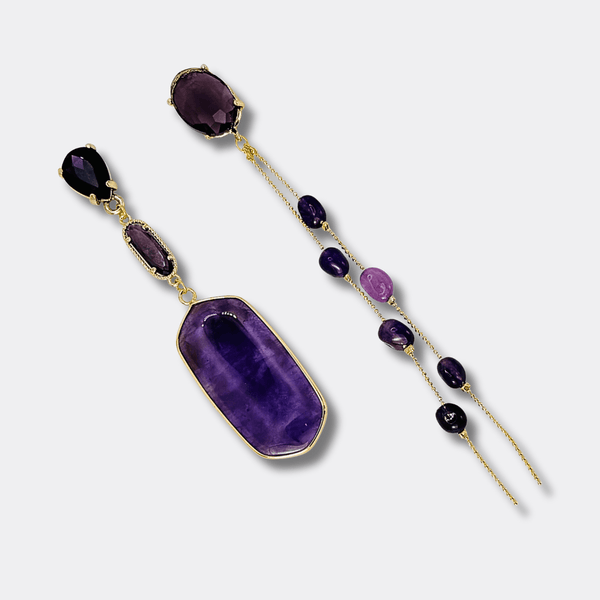 Long Amethyst II Earrings | Gold - Muze Earrings