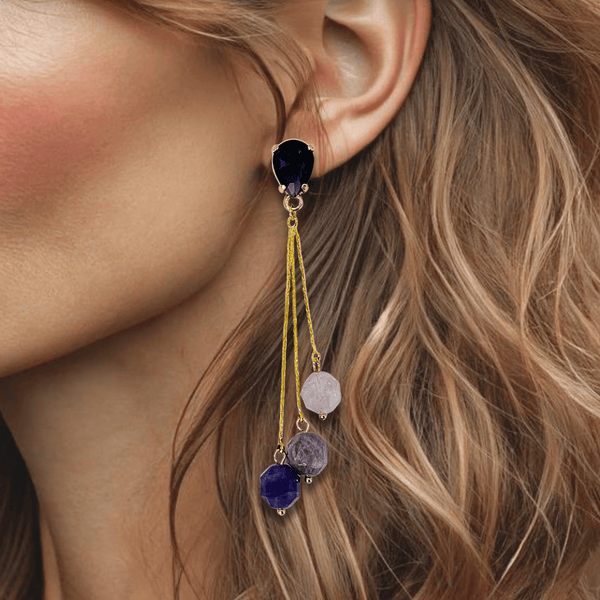 Long Amethyst Trio Earrings | Gold - Muze Earrings